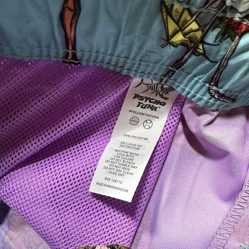 Psycho Tuna Tiki Cocktail Party Swim Shorts Mens XL NWT Blue Beach Trunks - Picture 5 of 10
